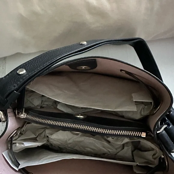 NEW Black Shoulder Bag with Gold Emblem and Textured Fabric - Picture 5 of 5